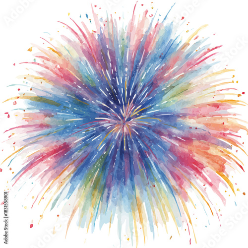 Fireworks watercolor vector illustration, high-quality artwork isolated on a pure white background.