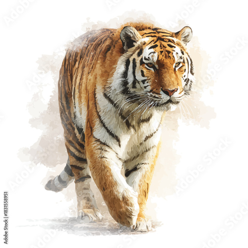 Stylized watercolor Tiger vector, modern artistic illustration with high-quality details on a pure white background.