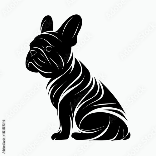 French Bulldog silhouette with flowing lines in black design  