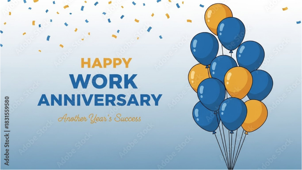 Naklejka premium Work Anniversary Celebration with Balloons and Confetti