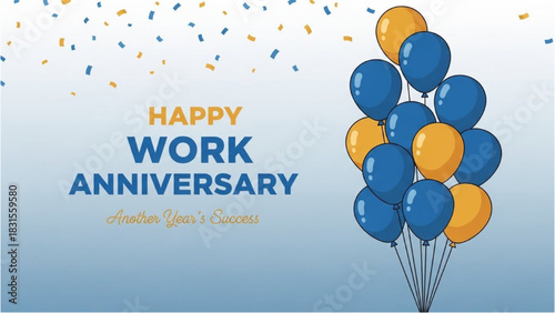 Work Anniversary Celebration with Balloons and Confetti