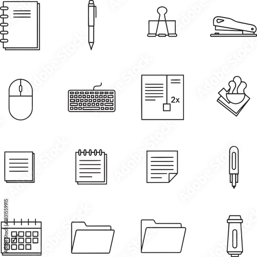 Office Stationery Line Icons