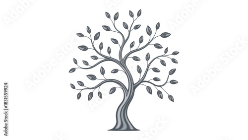 Ornamental Tree: A stylized representation of a tree, featuring elegant branches adorned with leaves, rendered in monochrome. It conveys the essence of nature's resilience. 