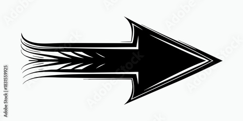 Black arrow pointing to the right with motion effect on white background