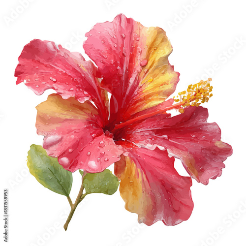 Stylized watercolor Hibiscus Flower vector, modern artistic illustration with high-quality details on a pure white background.