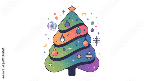 Festive Christmas Tree Design: A vibrant and creatively designed Christmas tree, adorned with colorful ornaments and festive decorations, radiates holiday cheer and evokes the spirit of celebration.