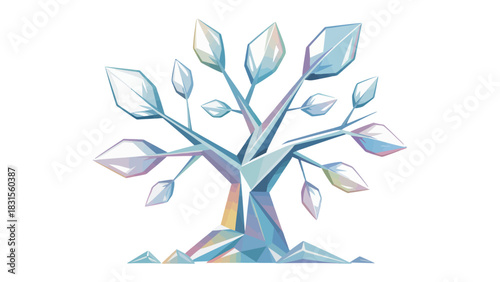 Geometric Tree Emblem: A stylized emblem of a tree crafted from geometric shapes and sharp angles, the design suggests modernity, innovation, and digital evolution.