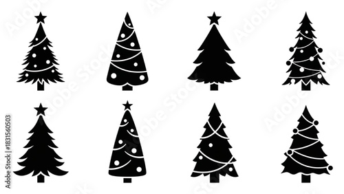 Versatile collection of minimalist Christmas tree silhouettes for festive holiday designs and winter season graphics