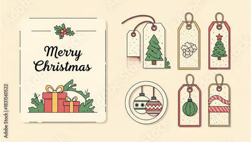 Merry Christmas Festive Holiday Elements Gift, Tags, Ornaments, and Festive Cheer