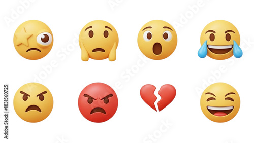 Expressive 3D emoji icons showcasing a range of human emotions for modern digital communication