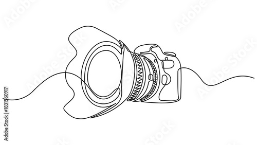 DSLR camera digital vector, Continuous one line drawing of professional photo camera vector illustration. Camera Icon. Digital single-lens reflex camera linear style. Editable stroke