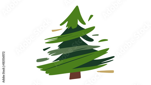 Evergreen Tree Illustration: A stylized representation of a lush green evergreen tree, meticulously crafted with expressive brushstrokes, bringing the beauty of nature.