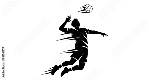 Dynamic male volleyball player hitting ball action illustration