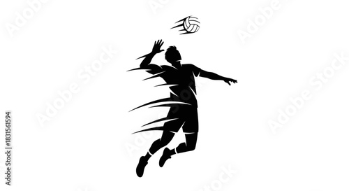 Dynamic volleyball player silhouette spiking vector design element