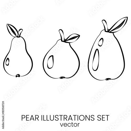 Pear fruit vector illustration set. Pear clipart for kitchen decor Ripe yellow and green pears.