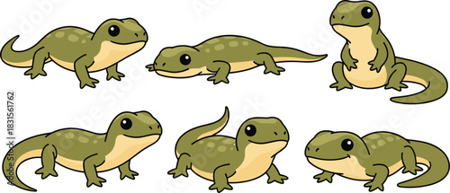 Collection of cute cartoon lizard isolated on white background set of adorable reptile characters with different poses and expressions vector illustration