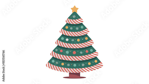 Festive Cheer: An illustrated Christmas tree, decorated with ornaments and topped with a golden star, radiates the spirit of the holiday season, embodying the joy of celebration.