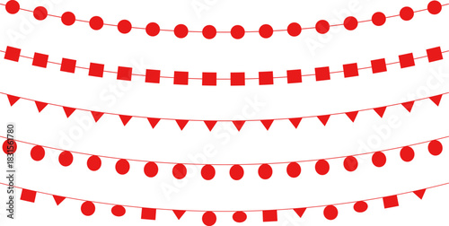 Christmas garland hanging with red triangle flags for party banner decoration