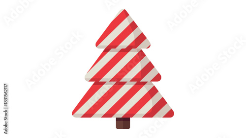 Festive Candy Cane Christmas Tree: a charming cartoon Christmas tree with a distinctive candy cane theme. Stripped design, bringing festive cheer. 