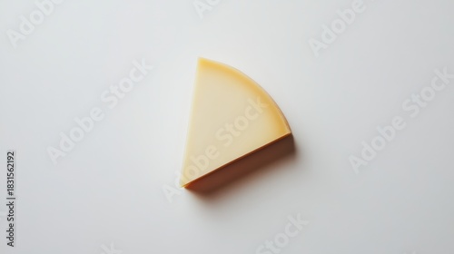 A picture shows a piece of cheese shaped like a triangle, in round packaging.  The background is white.
