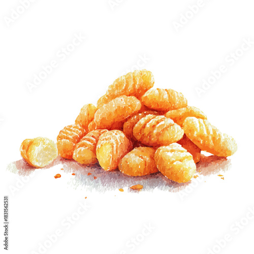 Gnocchi watercolor vector, hand-painted style, high-quality illustration isolated on white background.
