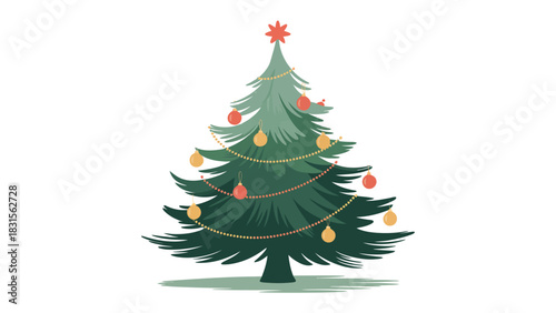 Festive Pine Adornment: A detailed illustration of a decorated christmas tree, conveying the warmth of the holiday season.