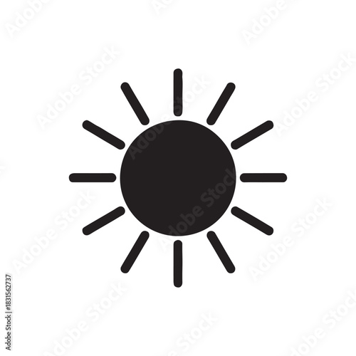 Simple filled drawing of a vibrant sun with clear radiating rays on white back ground
