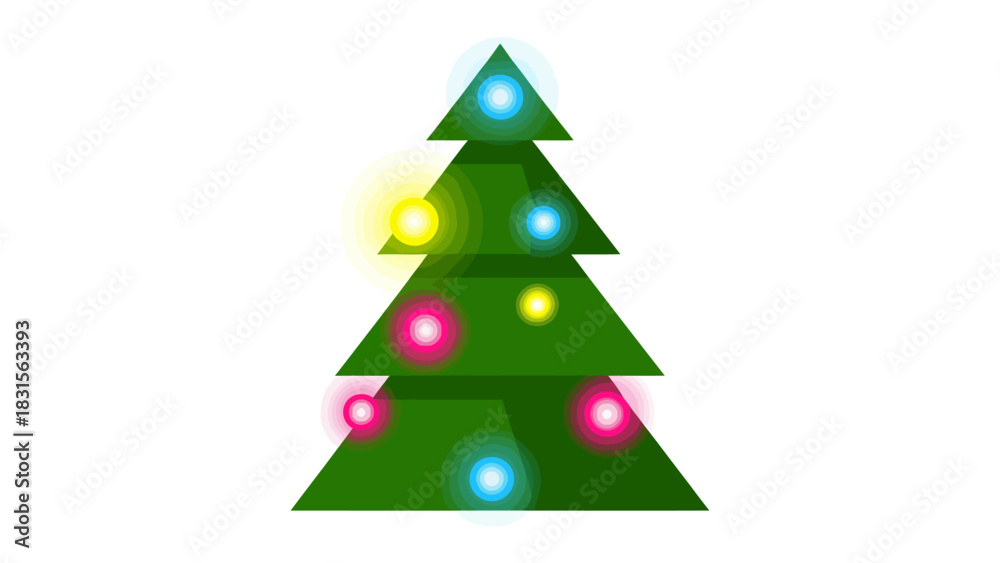 Obraz premium Festive Evergreens: An illustration capturing the essence of the festive season. A stylized evergreen tree is adorned with vibrant, glowing orbs, embodying joy and anticipation of the holidays. 