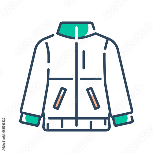 Jacket icon. winter jacket, winter, coat, warm, clothing, outerwear, cold, insulated, fashion, cozy. Vector Icon Illustration