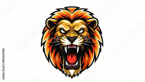 Fierce Cartoon Lion Head with Open Mouth and Sharp Teeth Illustration