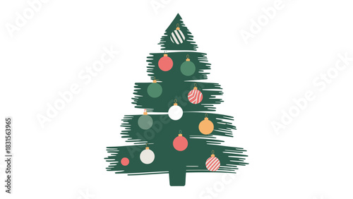 Festive Tree Decoration: a hand-drawn Christmas tree adorned with colorful ornaments stands tall, embodies the festive spirit and cheer.