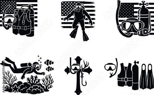 Creative scuba diving silhouette bundle set offering striking diver