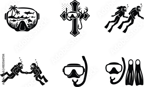 Versatile scuba diving silhouette bundle set