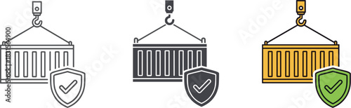 Cargo container insurance vector icon isolated on white background shipping container with shield sign protect delivery symbol cargo container protection
