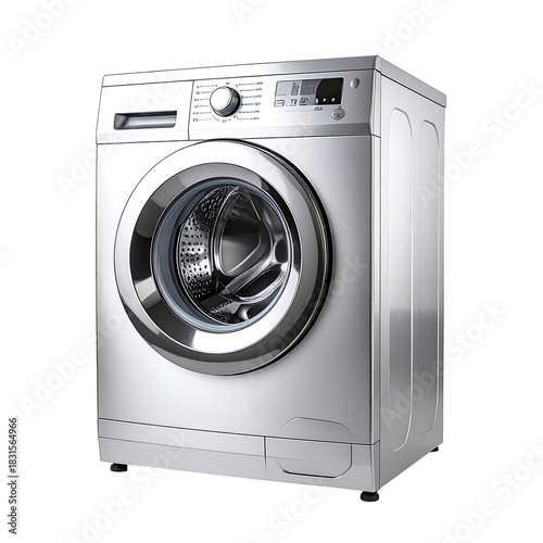 Shiny washing machine a white laundry appliance with a chrome-rimmed door