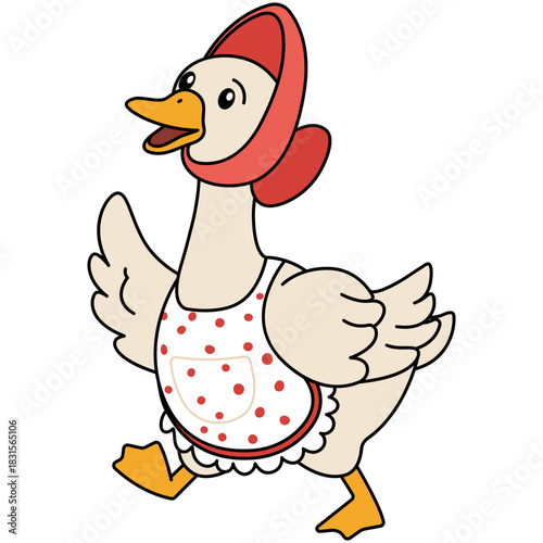 Cartoon Goose Wearing Apron and Headscarf