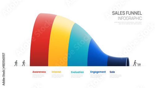 Sales funnel infographic template with 5 steps for marketing and startup business vector.