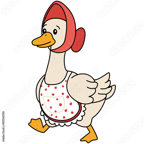 Cartoon Goose Wearing Bonnet and Apron