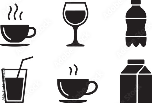 Beverage and drink icon set flat vector illustration collection of liquid consumption symbols