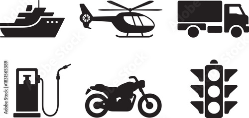 Flying utility helicopter aerial vehicle black silhouette icon design isolated military transport vector sign