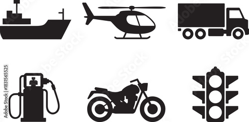 Large cargo ship black silhouette commercial transportation vessel icon design isolated vector illustration