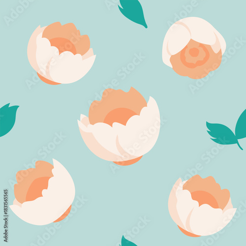 Soft pastel floral seamless pattern with flat stylized flowers