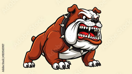 Fierce Cartoon Bulldog with Spiked Collar, Showing Aggressive Teeth
