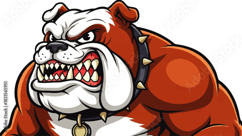 Fierce Bulldog Mascot with Spiked Collar, Showing Aggressive Teeth