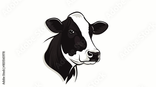 Black and White Holstein Cow Head Vector Illustration