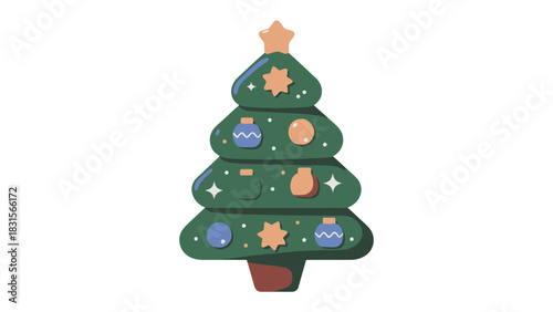Festive Christmas tree Illustration: A whimsical illustration of a beautifully decorated Christmas tree, radiating warmth and cheer, ready to brighten the festive season.