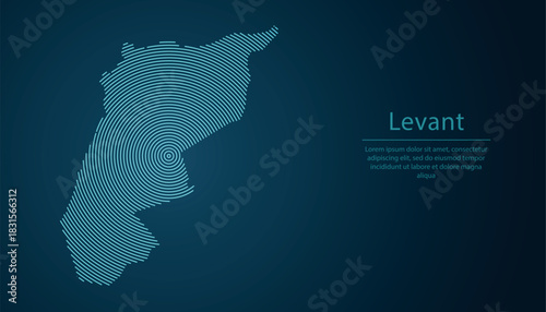 Abstract neon line map of Levant region in glowing circular style