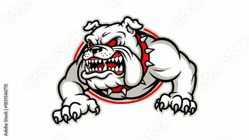 Fierce Bulldog Mascot with Red Eyes and Spiked Collar