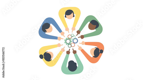 Diverse people hands together. Teamwork unity collaboration symbol. Diverse group holding hands. Vector illustration of people joining hands. Team building trust. Partnership and