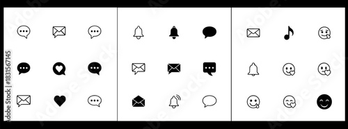 Assorted black and white icon set for design and web development